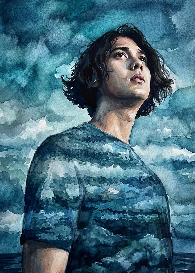 Storm Man Watercolor Portrait Art