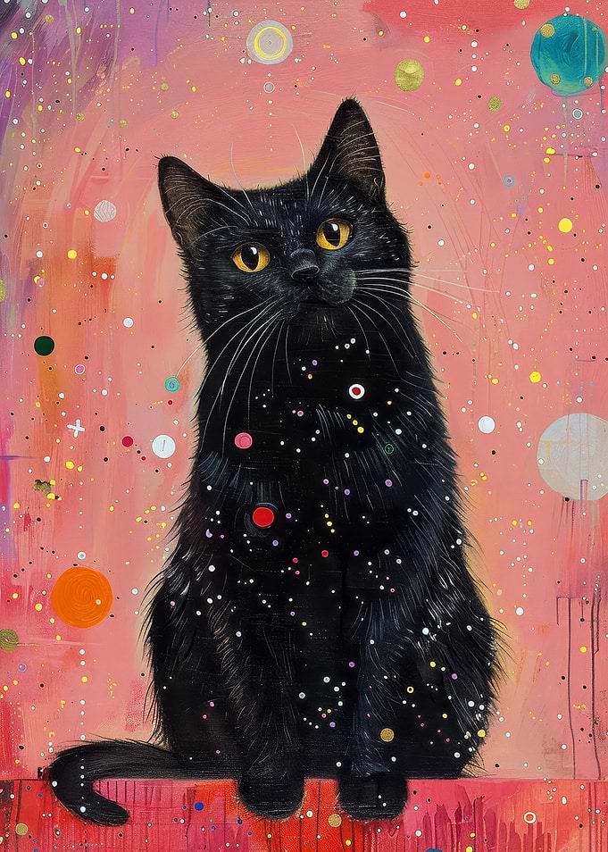 Cosmic Black Cat Painting