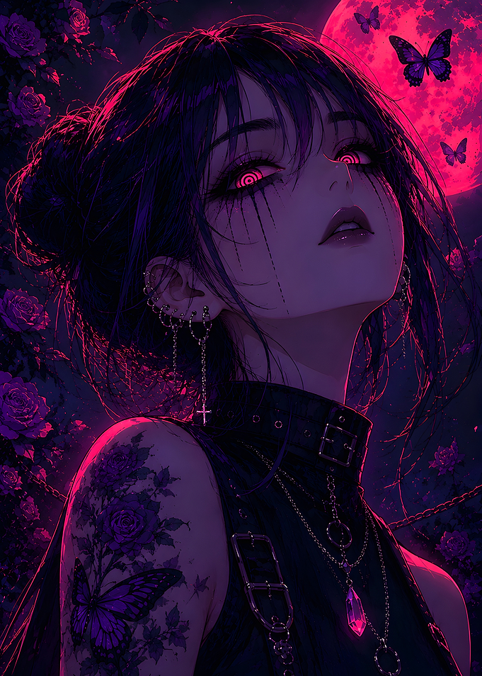Crimson Moon Gothic Anime Girl