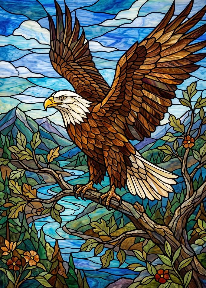 Stained Glass Bald Eagle Art