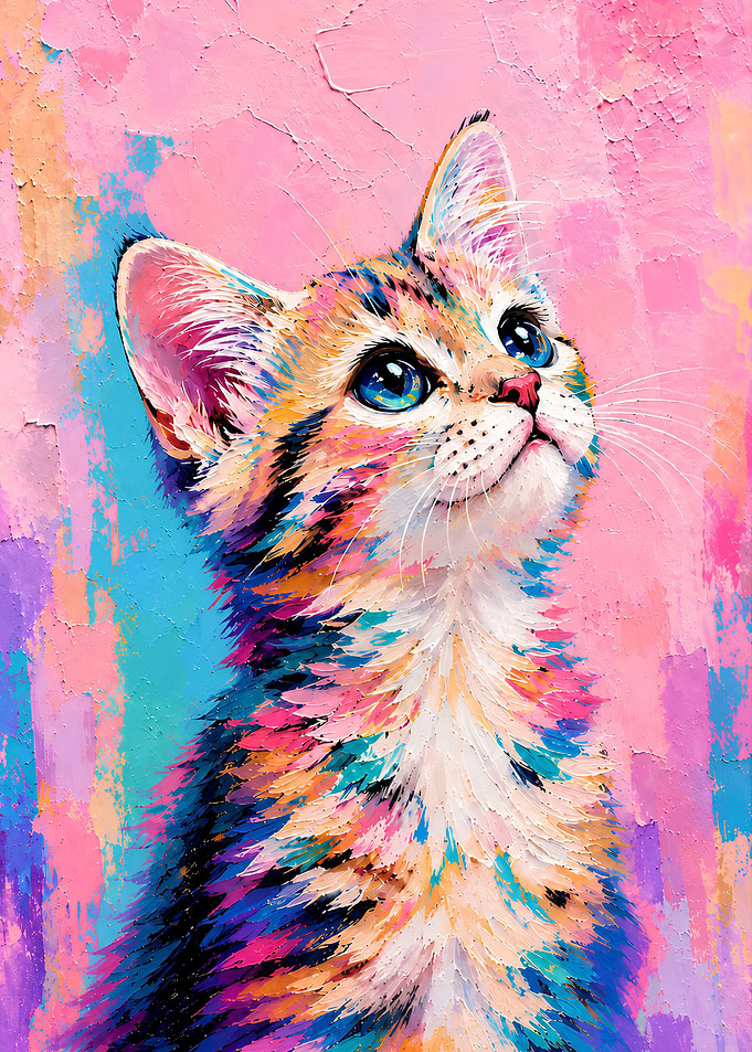 Colorful Impressionist Kitten Portrait