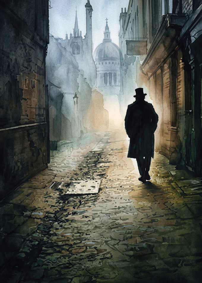 London Alley Gentleman Watercolor A