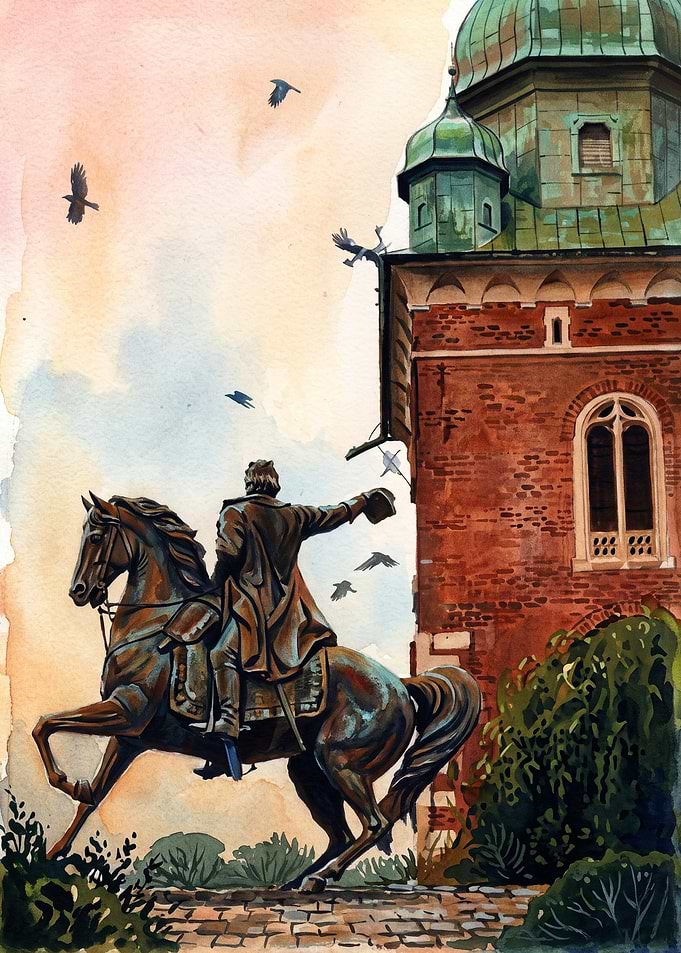 Equestrian Statue Watercolor Art