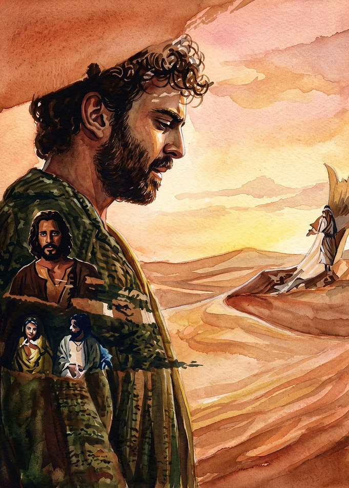Jesus Desert Temptation Watercolor