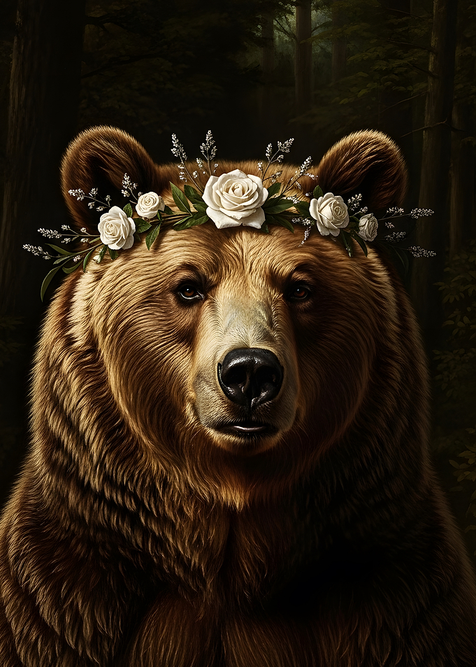 Majestic Bear with Floral Crown