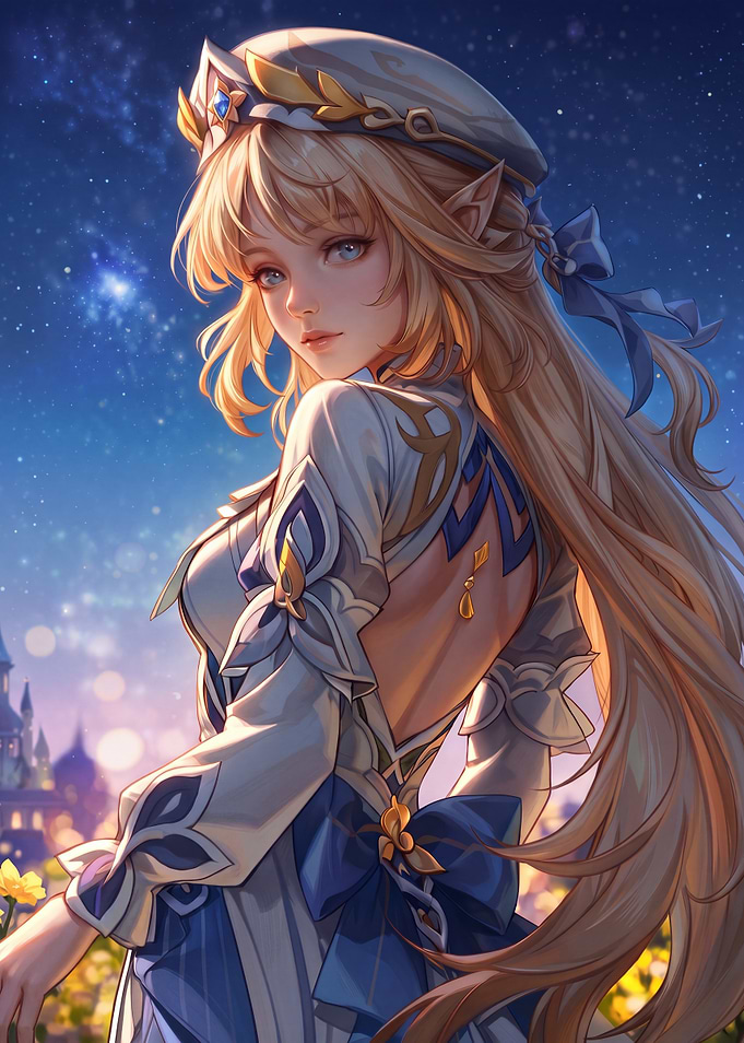 Beautiful Blonde Elf Princess Under Stars