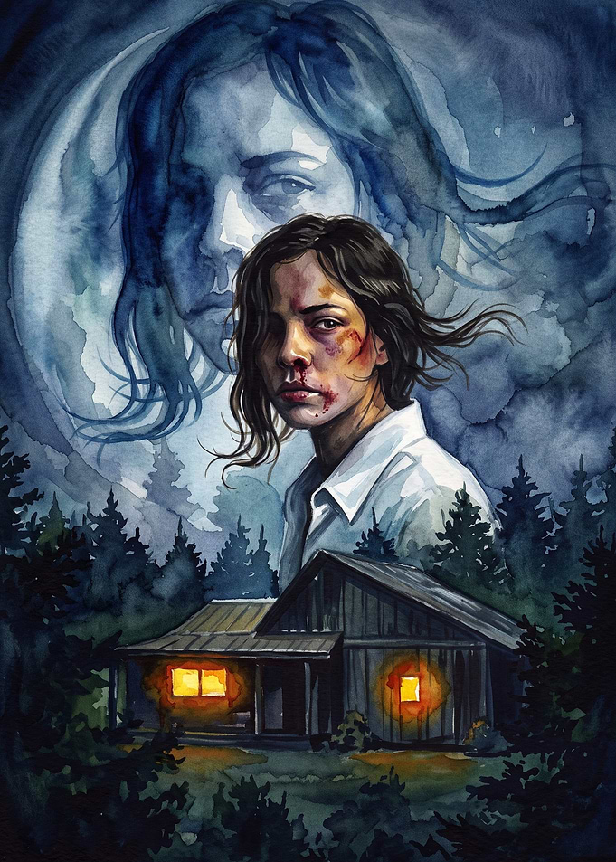 Survivor Cabin Watercolor Dark Art