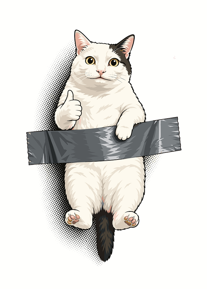 Funny Cat Taped to Wall