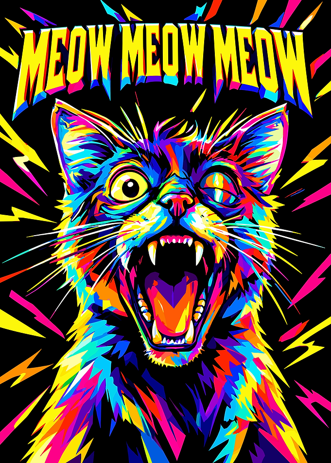 Psychedelic Meow Meow Meow Cat Art