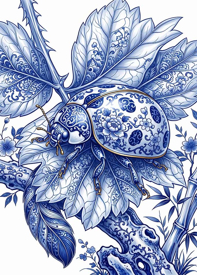 Porcelain Ladybug on Floral Branch