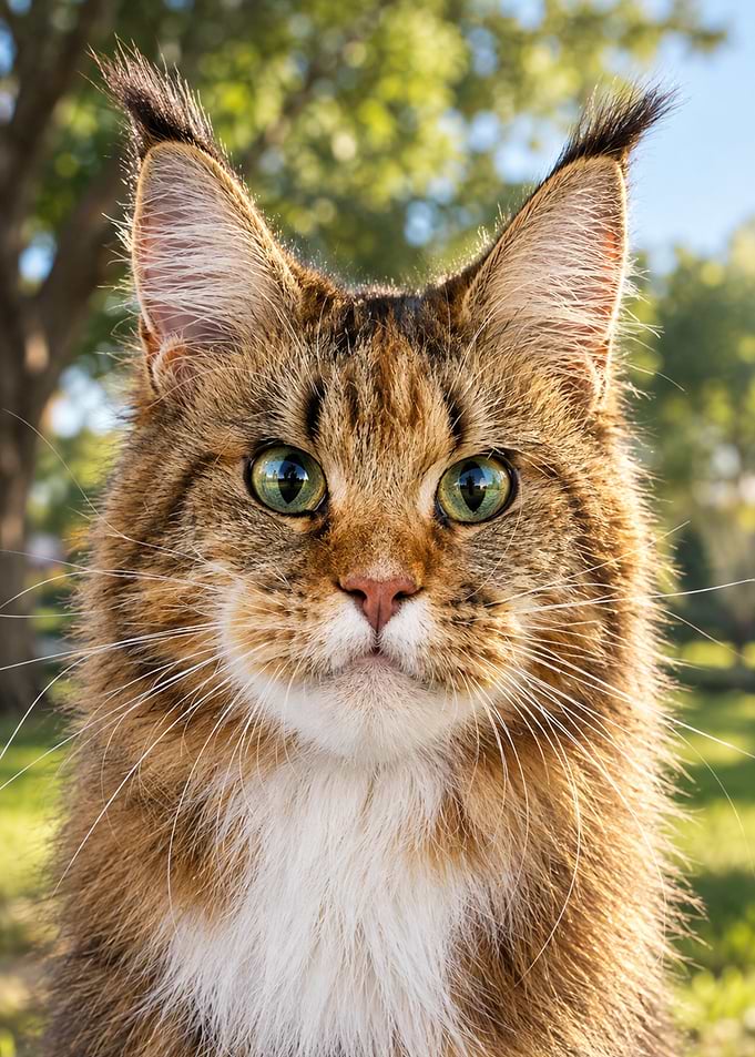 Close-up Portrait of Maine Coon Cat