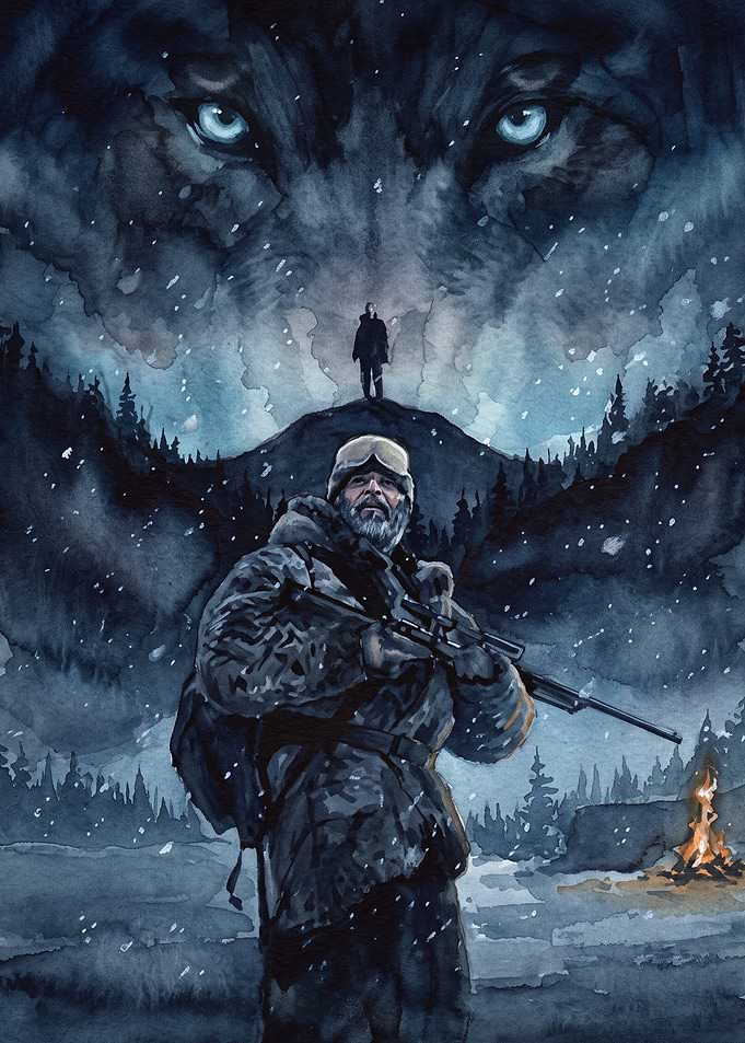Wolf Hunter Survival Watercolor Art