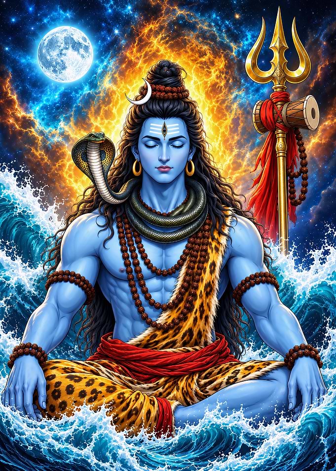 Lord Shiva Mahadev Cosmic Ocean | Divine Hindu God Wall Art