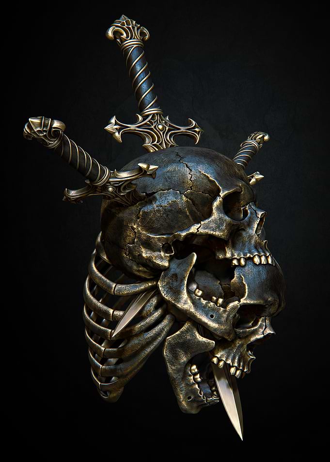 Dark Fantasy Skull and Dagger Sculpture
