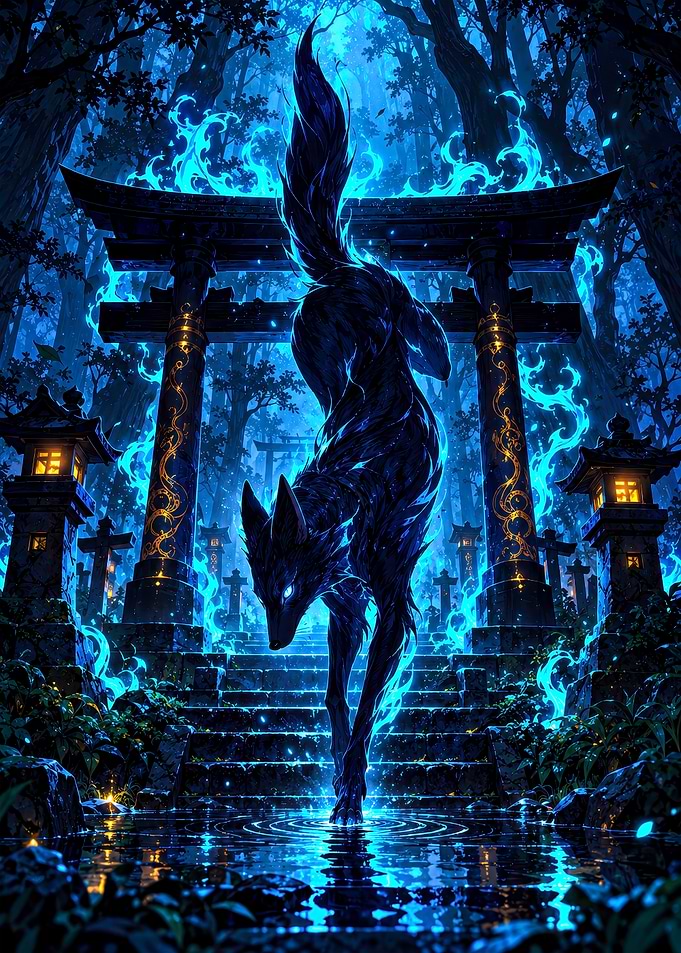 Mystical Blue Flame Fox Spirit