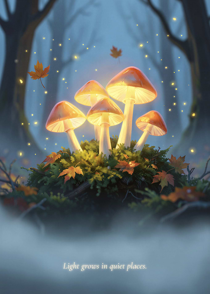 Lantern Mushrooms in the Autumn Mist