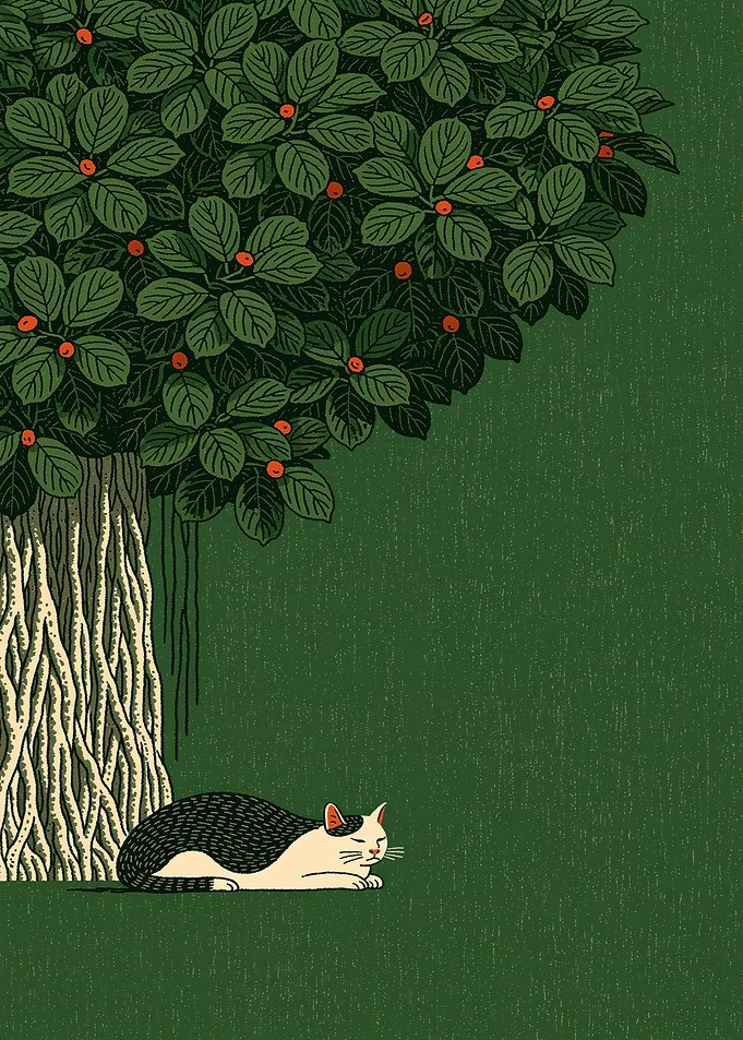 Cat Resting Under a Tree
