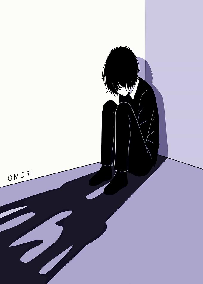 Omori character sitting in corner