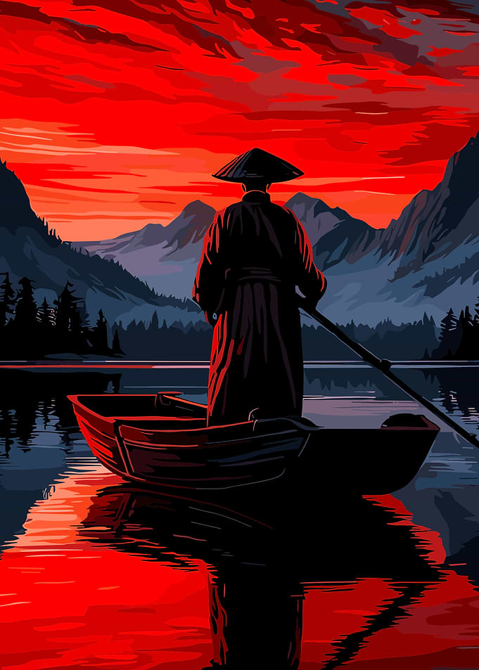 Samurai Rowing Boat at Sunset
