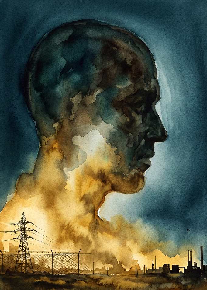 Human Head Industrial Watercolor