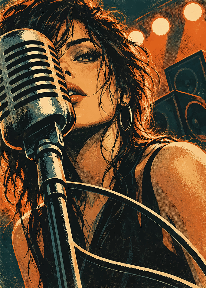 Rock Singer Performing at Microphone
