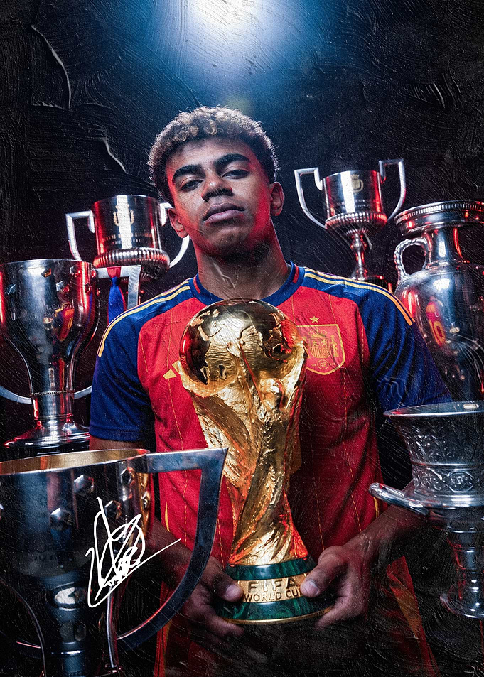 Lamine Yamal with World Cup Trophy