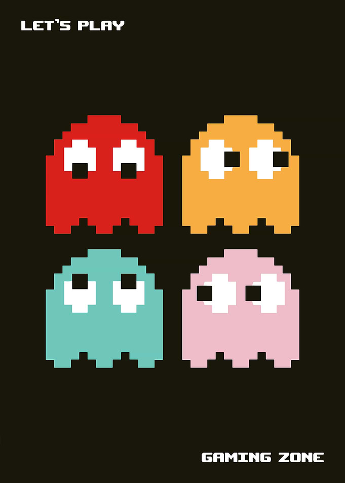Retro Pac-Man Ghosts Gaming Poster