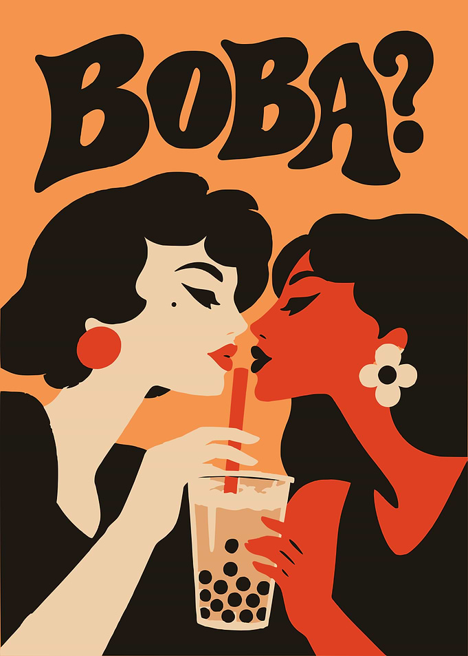 Retro Style Boba Tea Illustration