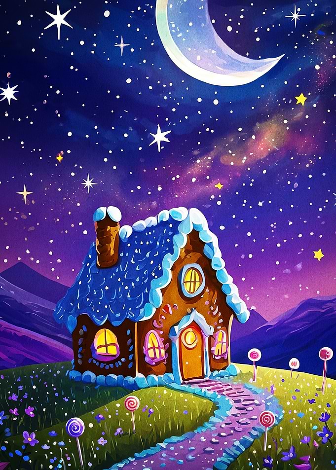 Gingerbread House Fantasy Night Art