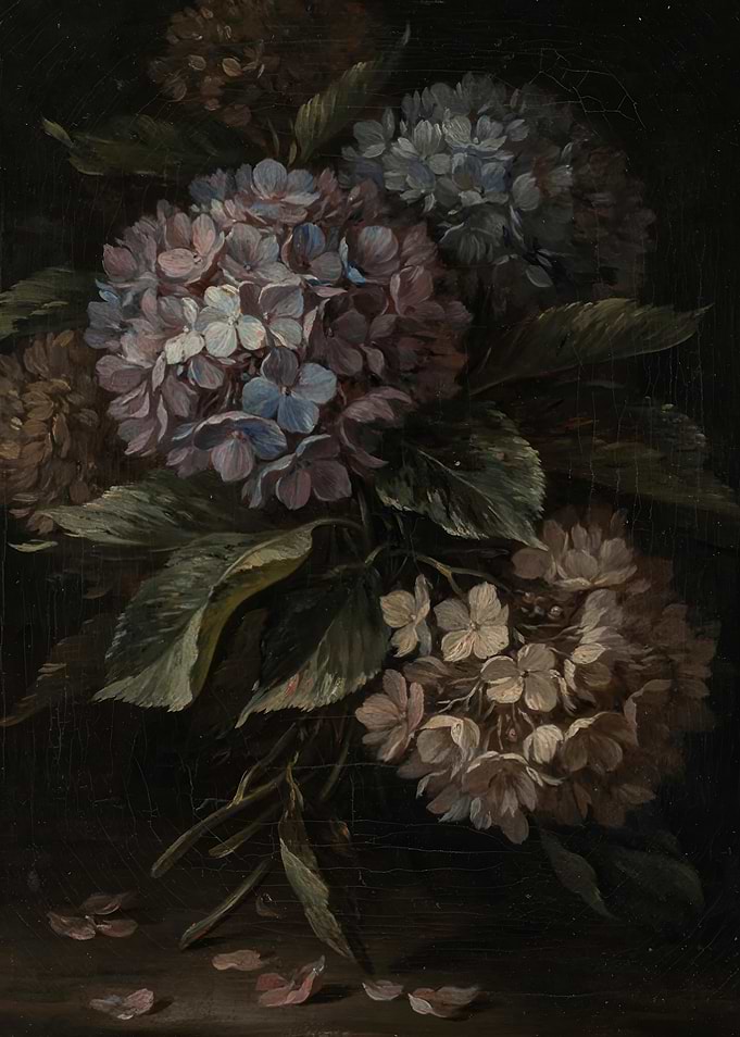 Vintage Oil Painting of Hydrangeas
