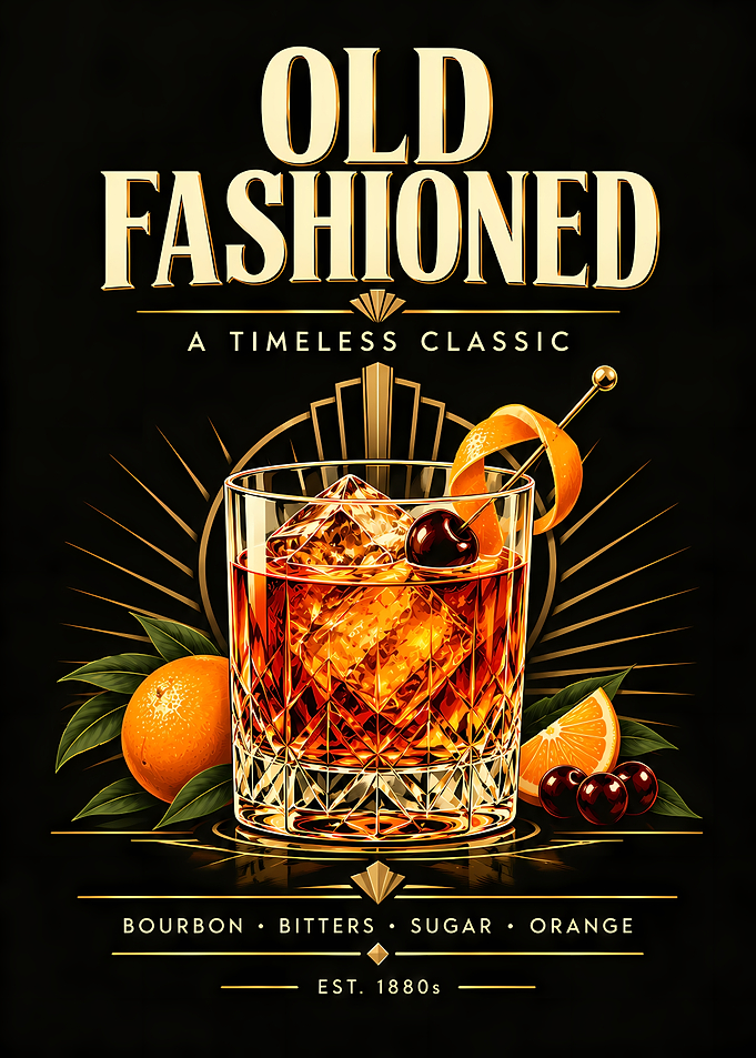 Old Fashioned Cocktail Vintage Poster