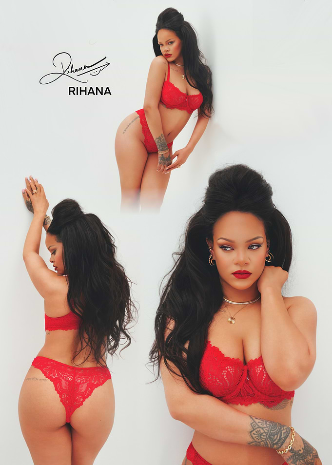 Rihanna in Red Lace Lingerie