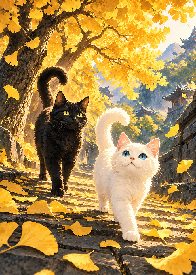 Black and White Cats in Autumn