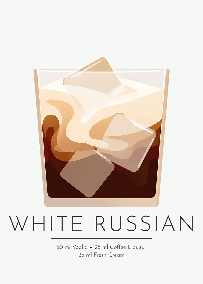 White Russian Cocktail Wall Art – Vodka & Coffee Cream Poster