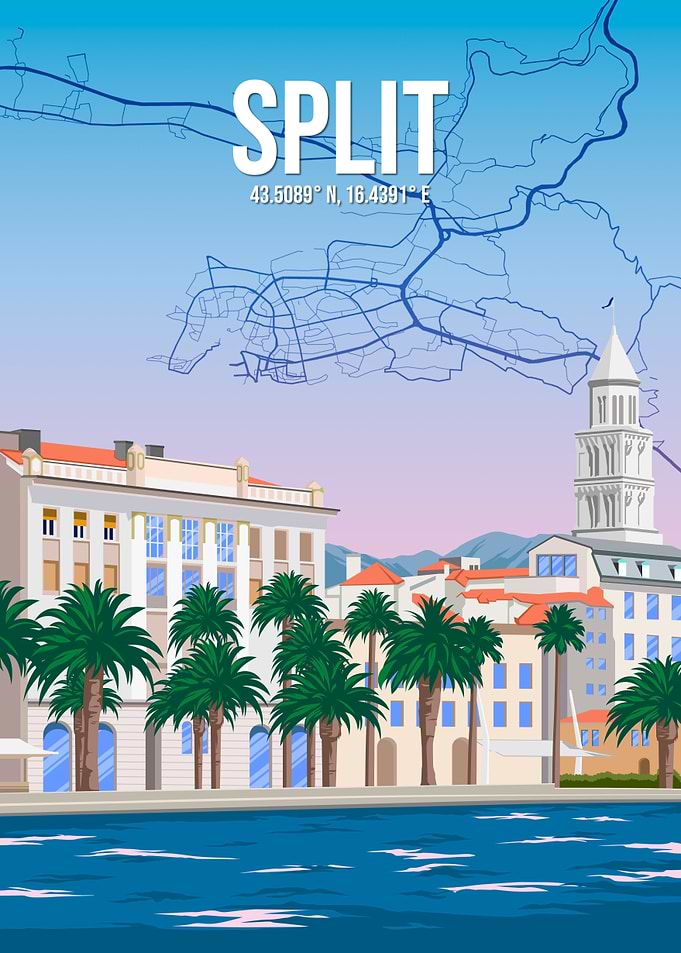 Split Croatia City Map Travel Poster