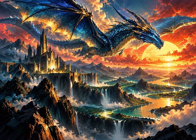 Majestic Dragon Over Fantasy Kingdom