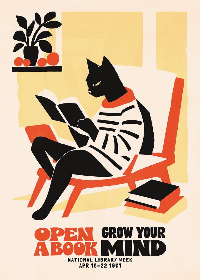 Vintage National Library Week Cat Poster