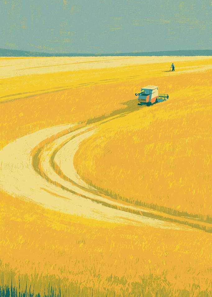 Harvesting Wheat in Golden Fields