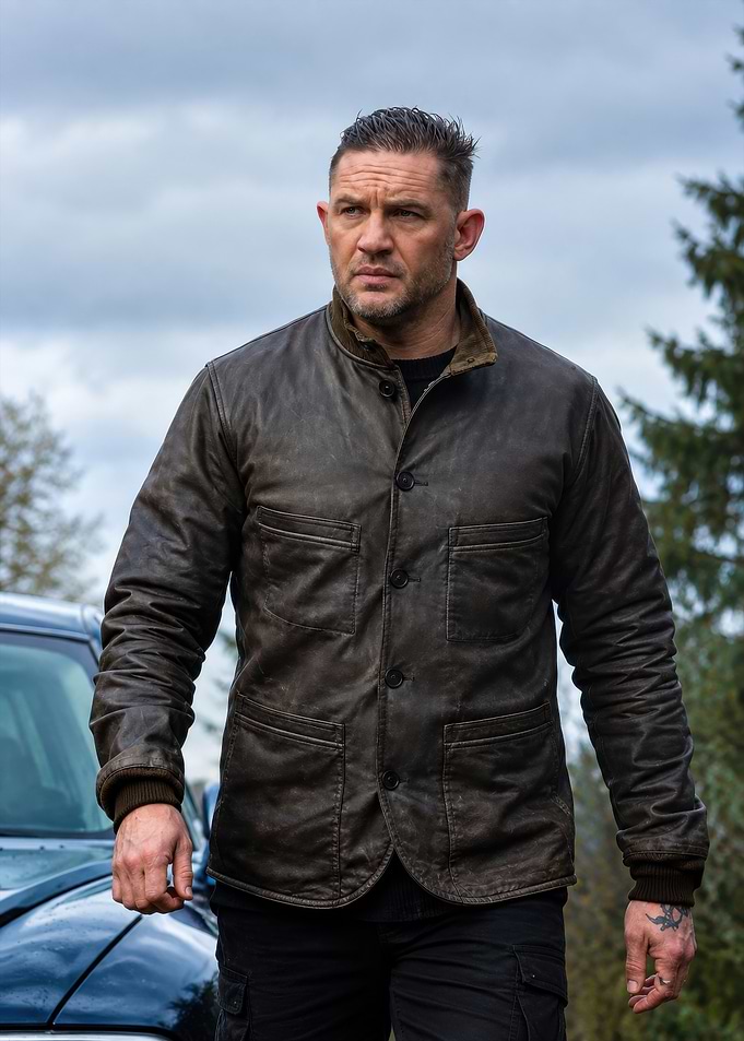 Tom Hardy in Brown Leather Jacket