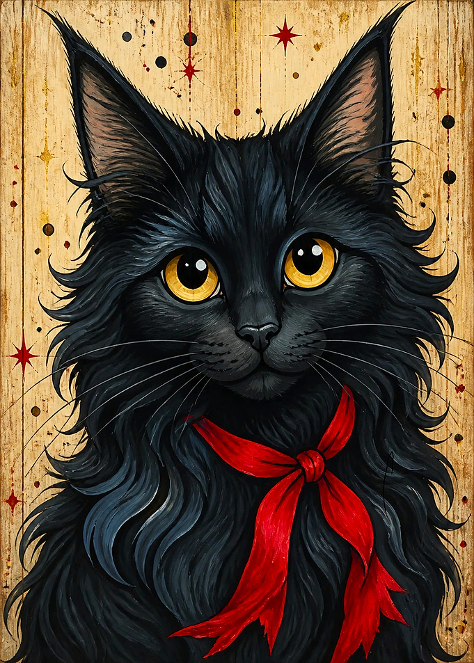 Portrait of a Fluffy Black Cat