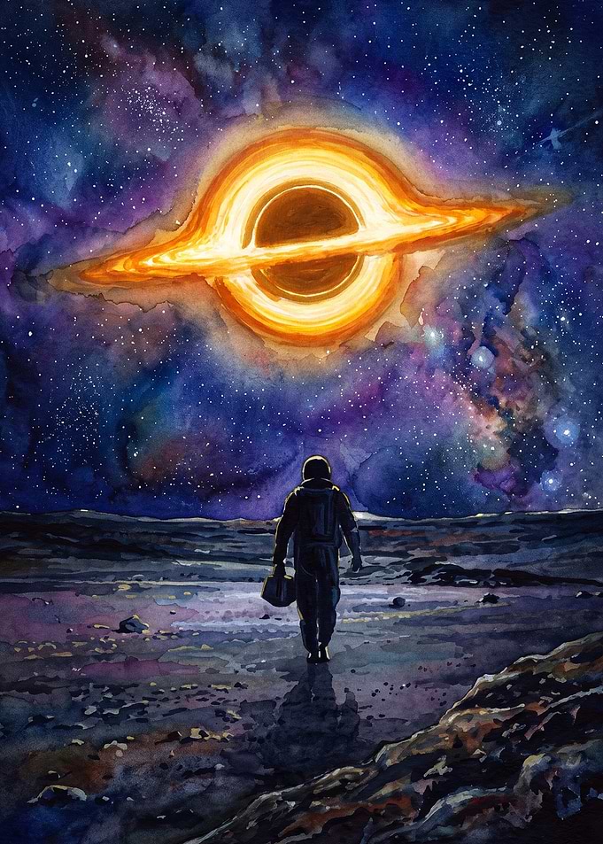 Black Hole Space Watercolor Art