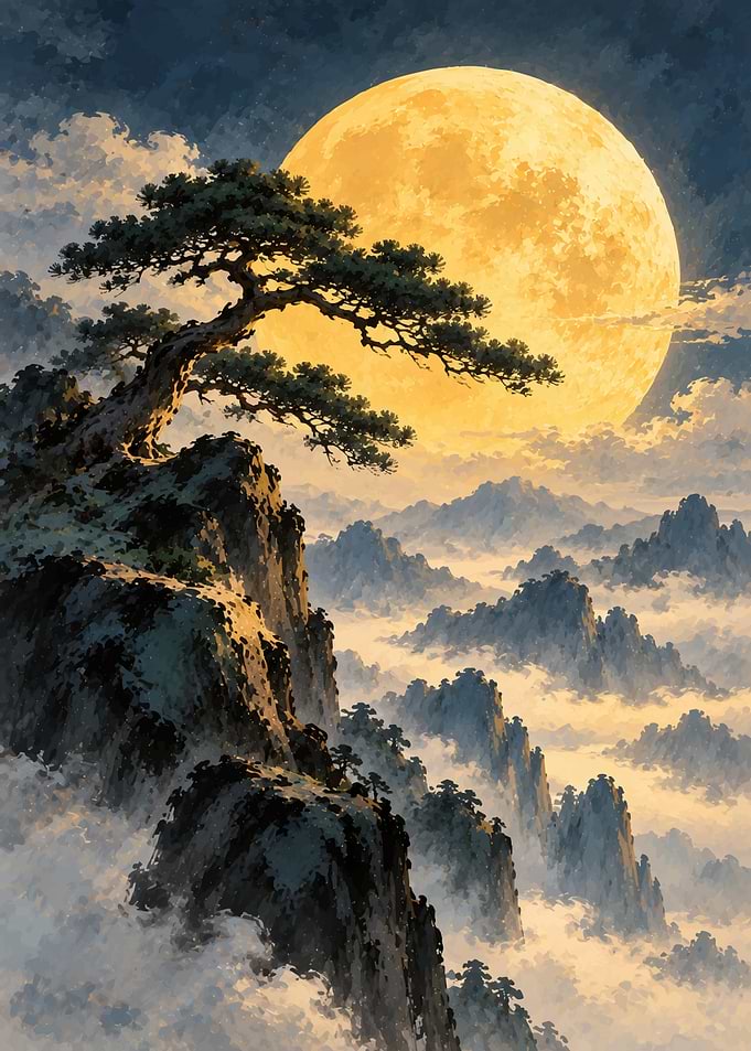 Golden Moon Over Misty Mountains