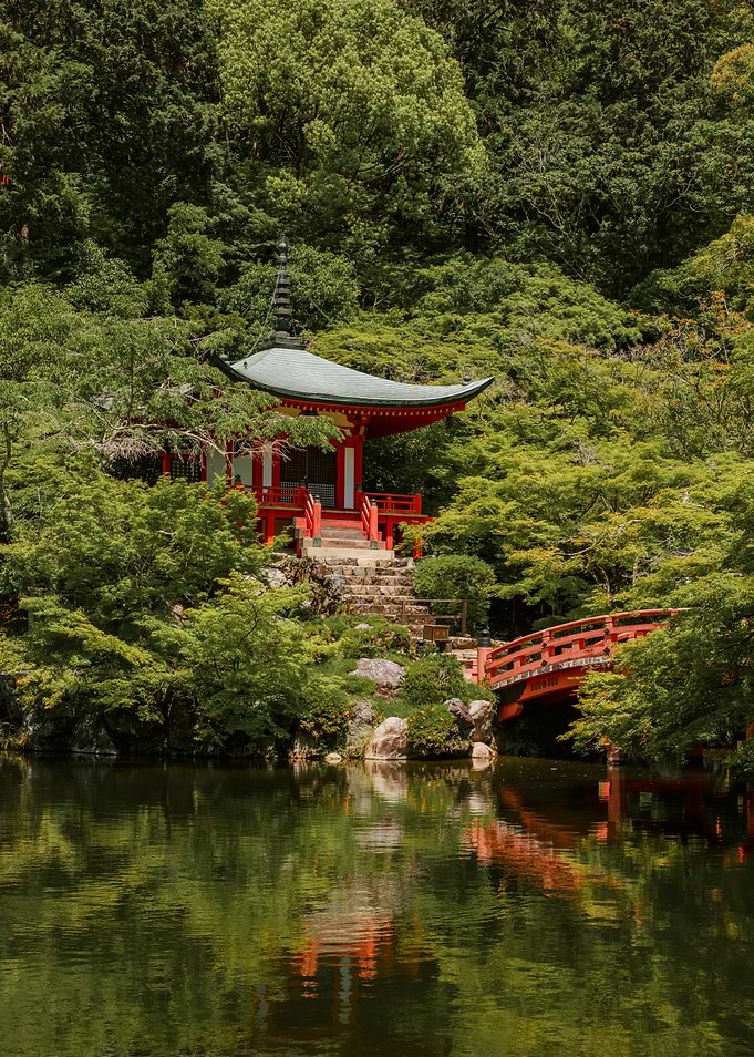 Traditional Japanese Temple Pond in Kyoto