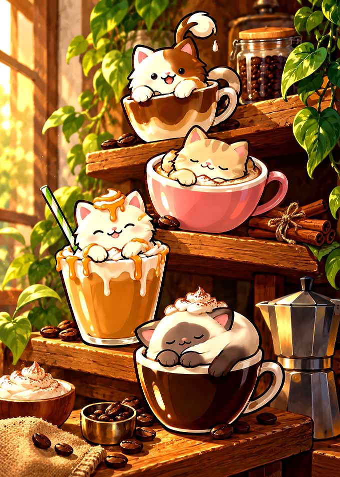 Cute Cats in Coffee Cups