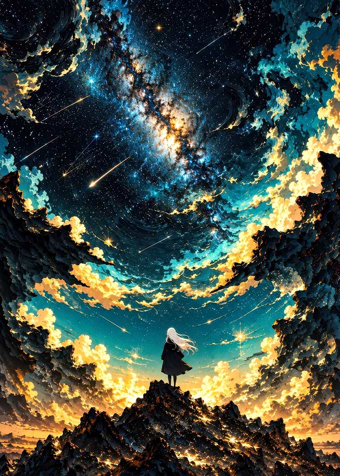 Girl Standing Under Cosmic Sky
