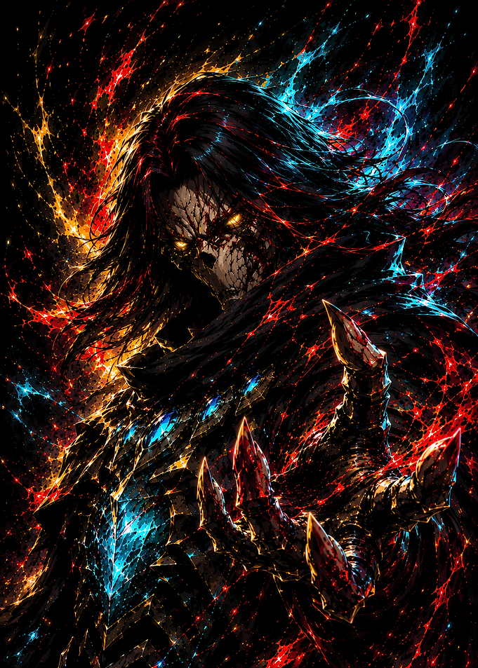 Dark Fantasy Warrior with Cosmic Energy