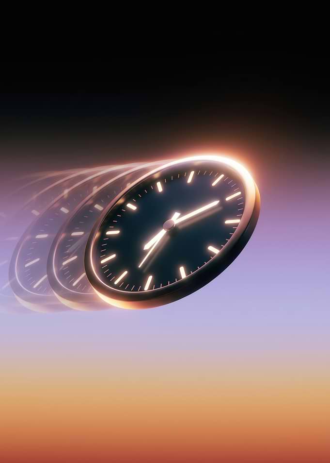 Motion Blur Clock in Twilight Sky