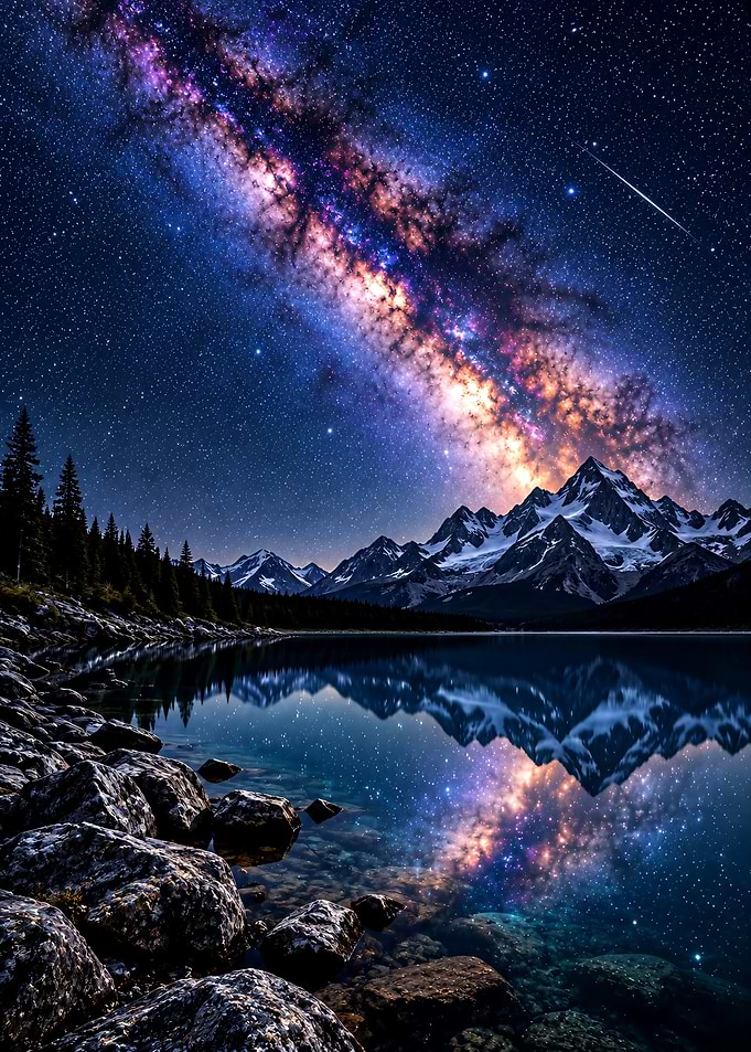 Milky Way Over Mountain Lake