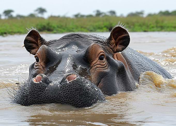 Hippopotamus emerging from muddy water