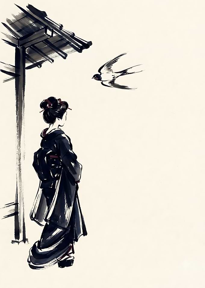 Geisha Watching a Flying Swallow